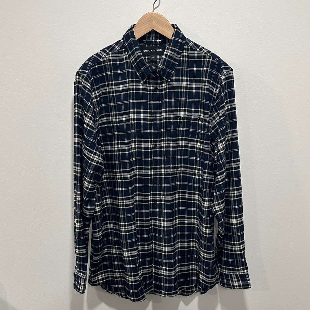 GOOD COUNSEL, Men's Navy Plaid Shirt, Size 2XLT